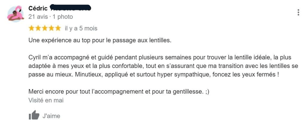 Capture d'avis de Cédric