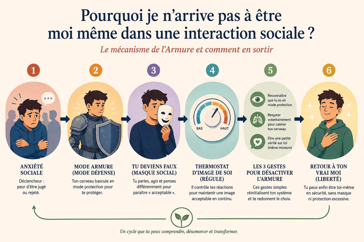 Pourquoi je n'arrive pas à être moi-même face aux gens ? Pourquoi je narrive pas a etre moi meme dans une interaction sociale illustration