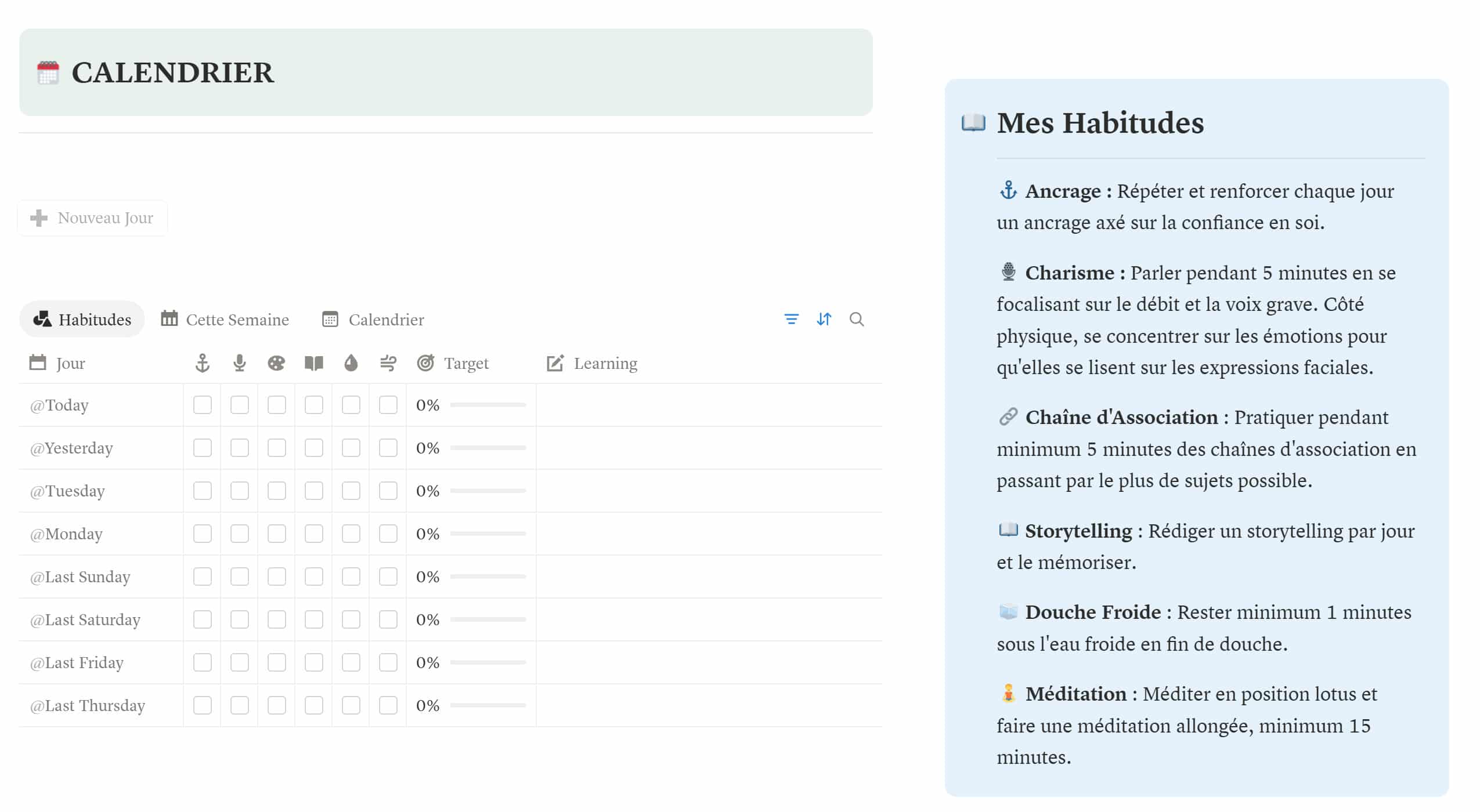 Le Tracker d'Habitudes — le calendrier et tes habitudes (capture du modèle Notion)